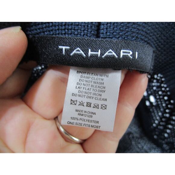 Tahari Navy Blue Polyester Knit Wide Brim Fedora Hat Women One Size - Picture 8 of 8